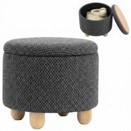 Round Storage Ottoman With Reversible Lid, Dark Grey - thumbnail 1