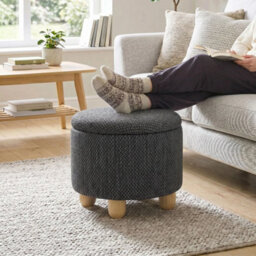 Round Storage Ottoman With Reversible Lid, Dark Grey - thumbnail 2