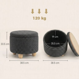 Round Storage Ottoman With Reversible Lid, Dark Grey - thumbnail 3
