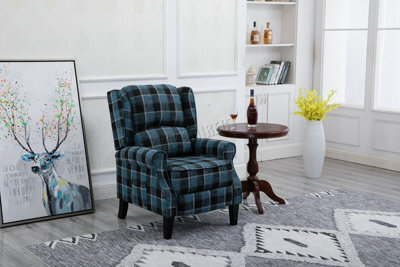 Westwood Blue Check Vintage Armchair Sofa Recliner Lounge Fabric Tub Chair Seat Home - image 1