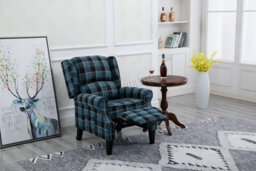 Westwood Blue Check Vintage Armchair Sofa Recliner Lounge Fabric Tub Chair Seat Home - thumbnail 2