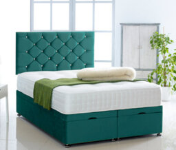 Comfy Deluxe Green Plush Foot Lift Ottoman Bed With Memory Spring Mattress And  Studded Headboard 2Ft6 Small Single - thumbnail 1