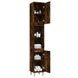 Berkfield Bathroom Cabinet Smoked Oak 30X30X190 Cm Engineered Wood - thumbnail 5