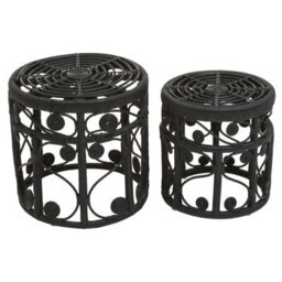 Orsina Elegant Set Of Two Black Natural Rattan Tables, Round Coffee Table, Sturdy Side Table, Versatile Small Table - thumbnail 2