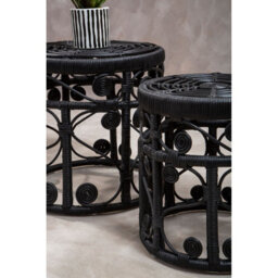 Orsina Elegant Set Of Two Black Natural Rattan Tables, Round Coffee Table, Sturdy Side Table, Versatile Small Table - thumbnail 6