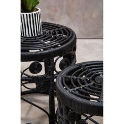 Orsina Elegant Set Of Two Black Natural Rattan Tables, Round Coffee Table, Sturdy Side Table, Versatile Small Table - thumbnail 7