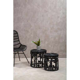 Orsina Elegant Set Of Two Black Natural Rattan Tables, Round Coffee Table, Sturdy Side Table, Versatile Small Table - thumbnail 5