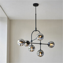 Loops Matt Black Semi Flush Low Ceiling Light - Smoked Mirror Glass Shade - 6X 7W Led E14 - thumbnail 3