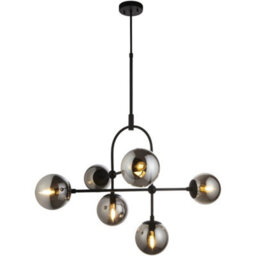 Loops Matt Black Semi Flush Low Ceiling Light - Smoked Mirror Glass Shade - 6X 7W Led E14