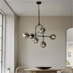 Loops Matt Black Semi Flush Low Ceiling Light - Smoked Mirror Glass Shade - 6X 7W Led E14 - thumbnail 4