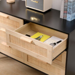 Furniturehmd 6 Drawers Ratten Wide Chest,storage Sideboard Cabinet,organiser Unit For Bedroom,living Room,hallway - thumbnail 6