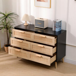 Furniturehmd 6 Drawers Ratten Wide Chest,storage Sideboard Cabinet,organiser Unit For Bedroom,living Room,hallway - thumbnail 3