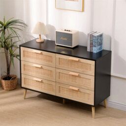 Furniturehmd 6 Drawers Ratten Wide Chest,storage Sideboard Cabinet,organiser Unit For Bedroom,living Room,hallway - thumbnail 2