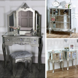 Melody Maison Silver Mirrored Bedroom Furniture, Chest Of Drawers, Dressing Table Set & Bedside Tables - Tiffany Range - thumbnail 1