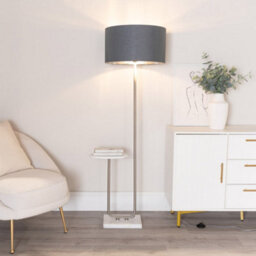 Valuelights Tavel Chrome Floor Lamp With Table And Charcoal With Chrome Inner Lamp Shade