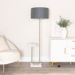 Valuelights Tavel Chrome Floor Lamp With Table And Charcoal With Chrome Inner Lamp Shade - thumbnail 3