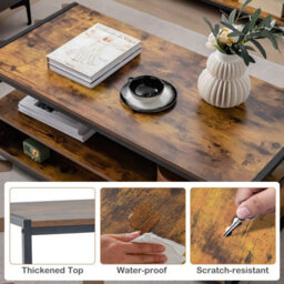 Costway Wooden Coffee Table W/ Storage Drawers Rectangular Center Cocktail Table - thumbnail 9