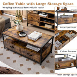 Costway Wooden Coffee Table W/ Storage Drawers Rectangular Center Cocktail Table - thumbnail 7