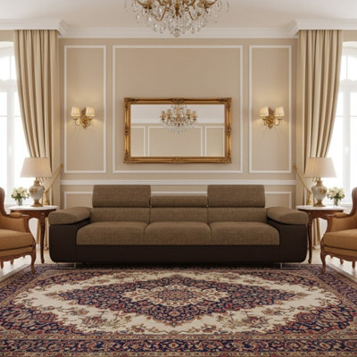 Torezio 3 Seater Sofa Bed With Adjustable Headrests And Dolphin Mechanism Brown And Beige - image 1