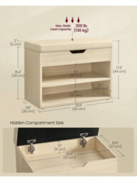 Songmics Vasagle Shoe Bench With Cushion, Storage Bench With Padded Seat, Hallway Bench With 3 Compartmentscloud White - thumbnail 5