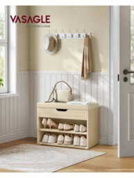 Songmics Vasagle Shoe Bench With Cushion, Storage Bench With Padded Seat, Hallway Bench With 3 Compartmentscloud White - thumbnail 1