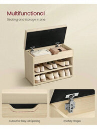 Songmics Vasagle Shoe Bench With Cushion, Storage Bench With Padded Seat, Hallway Bench With 3 Compartmentscloud White - thumbnail 2