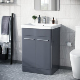 Afern 600mm Vanity Unit Cabinet And Wash Basin Steel Grey- Flat Pack - thumbnail 1