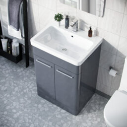 Afern 600mm Vanity Unit Cabinet And Wash Basin Steel Grey- Flat Pack - thumbnail 4