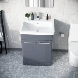 Afern 600mm Vanity Unit Cabinet And Wash Basin Steel Grey- Flat Pack - thumbnail 5