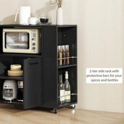 Kitchen Island On Wheels With 2-Door Cabinet And Spice Rack, Black - thumbnail 7