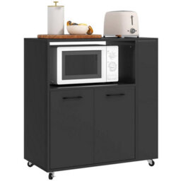 Kitchen Island On Wheels With 2-Door Cabinet And Spice Rack, Black - thumbnail 1