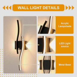 27W Modern Led Wall Light Acrylic 3000K Wall Lamp Black Living Room Bedroom 89Cm - thumbnail 5
