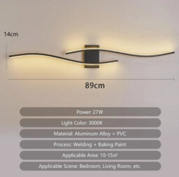 27W Modern Led Wall Light Acrylic 3000K Wall Lamp Black Living Room Bedroom 89Cm - thumbnail 2