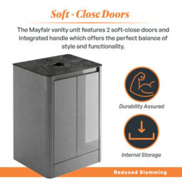 Plum&clay Mayfair Gloss Light Grey Freestanding Bathroom Vanity Unit With Black Slate Countertop (W)550mm (H)745mm - thumbnail 4