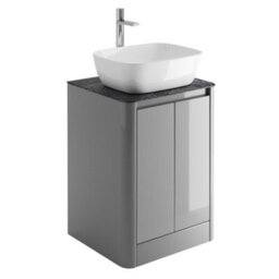 Plum&clay Mayfair Gloss Light Grey Freestanding Bathroom Vanity Unit With Black Slate Countertop (W)550mm (H)745mm