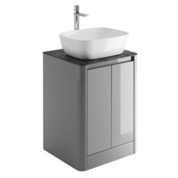 Plum&clay Mayfair Gloss Light Grey Freestanding Bathroom Vanity Unit With Black Slate Countertop (W)550mm (H)745mm - thumbnail 2