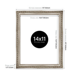 14X11 Silver Ornate Picture Frame (35.6 X 27.9Cm) Poster, Photo, Artwork, Gallery Wall Or Print - thumbnail 2