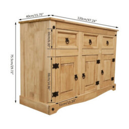 Sideboard 3 Door 3 Drawer Mexican Solid Waxed Pine Furniture Storage Unit - thumbnail 3