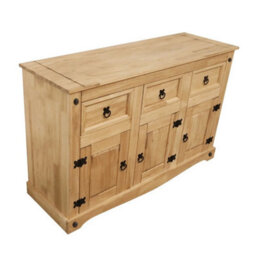 Sideboard 3 Door 3 Drawer Mexican Solid Waxed Pine Furniture Storage Unit - thumbnail 4