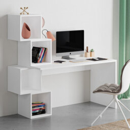 Decortie Balance Desk Modern 4-Tier Open Storage Shelves Engineered Wood White 140X153.5X60Cm - thumbnail 5