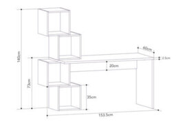 Decortie Balance Desk Modern 4-Tier Open Storage Shelves Engineered Wood White 140X153.5X60Cm - thumbnail 3