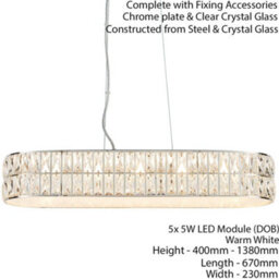 Led Ceiling Pendant Light 25W Warm White Chrome & Crystal Wide Bar Table Lamp - thumbnail 2