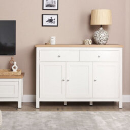 Beliani Sideboard White And Light Brown Mdf, 2 Drawers And 3 Doors, 113 X 39 X 81 Cm - thumbnail 2