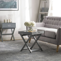Wyld And Coco Nordic Living Coffee Side Table Grey 40 X 40 Cm - Folding Frame With Removable Tray - thumbnail 2