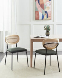 Beliani Set Of 2 Dining Chairs Mayetta Rattan Dark Green - thumbnail 2