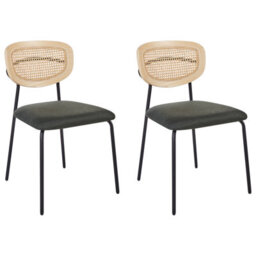 Beliani Set Of 2 Dining Chairs Mayetta Rattan Dark Green - thumbnail 1