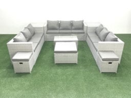 Fimous Rattan Garden Outdoor Furniture Set 12 Seater Garden Sofa Coffee Table Set 3 Stools 2 Side Tables Light Grey - thumbnail 2