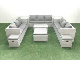 Fimous Rattan Garden Outdoor Furniture Set 12 Seater Garden Sofa Coffee Table Set 3 Stools 2 Side Tables Light Grey - thumbnail 1