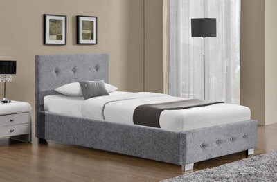 Home Detail Derby Ottoman Fabric Single Bed With Storage, Silver Chenille