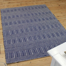 Blue Geometric Handmade Modern Wool Easy To Clean Rug Dining Room Bedroom And Living Room-66 X 200Cm (Runner) - thumbnail 1